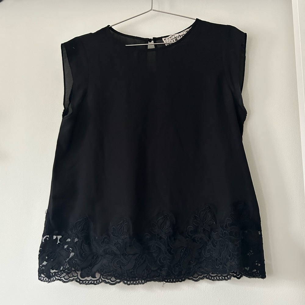 Pink Martini Black Top with Appliqué.